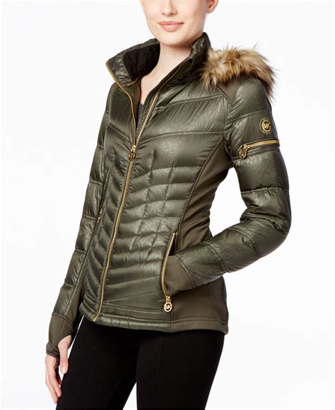 michael michael kors faux fur trim mixed media puffer coat|Michael Kors puffer coat ladies.